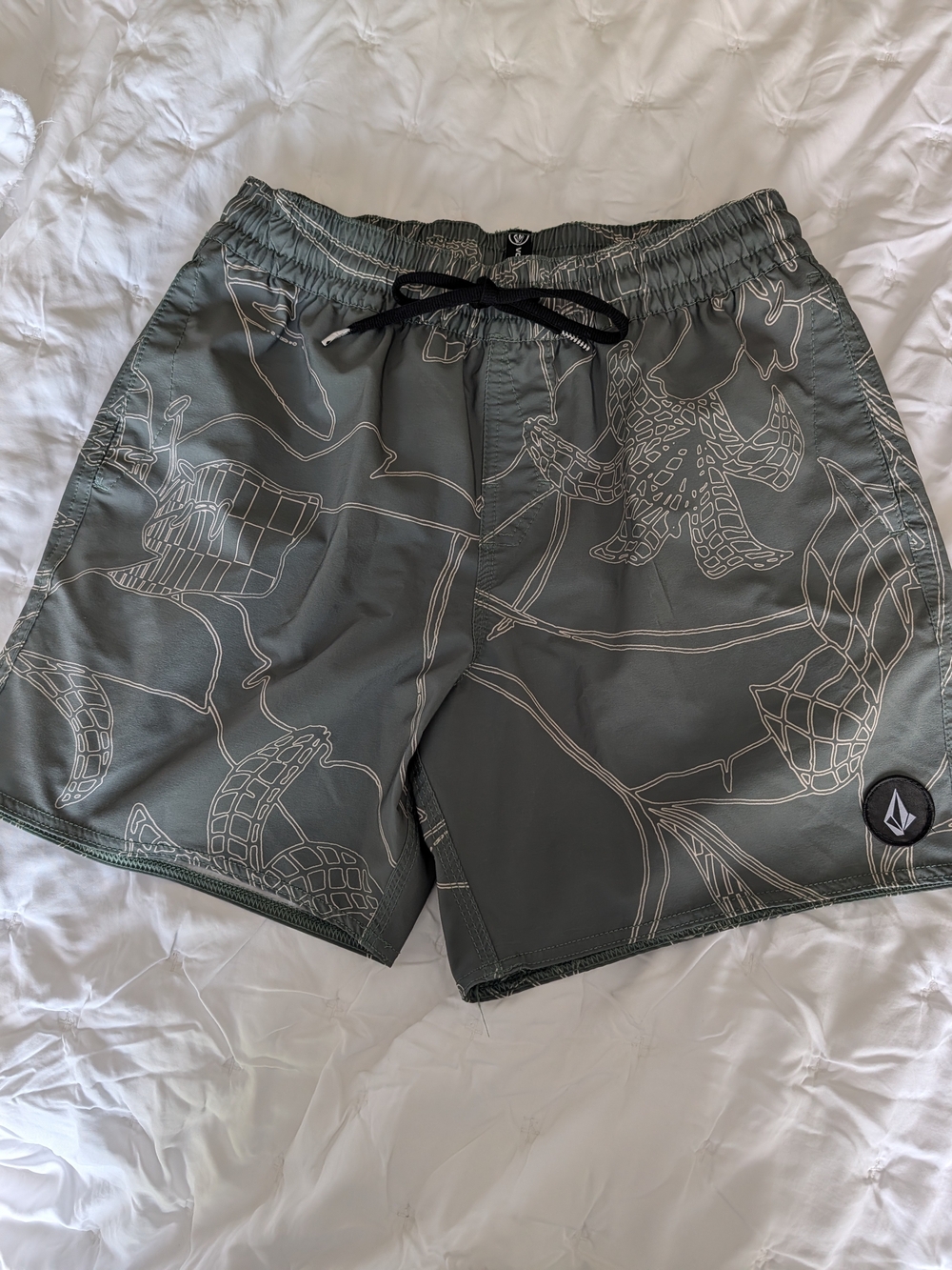 Volcom Men's Olive Gray Abstract Line Hybrid Shorts